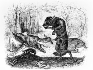 狼与猎人，La Fontaine的“寓言”插图，由H. Fournier Aine出版，1838年
