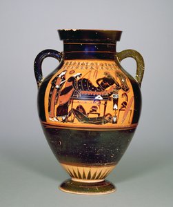 Amphora描绘Priam和Achillies，公元前550年（陶瓷）（另见293741-42和307550） 作者 希腊文