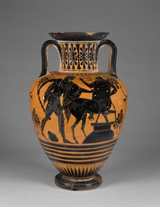Athenian阁楼黑色图形颈部双耳瓶与赫拉克勒斯和半人马，公元前480  -  60年（兵马俑）