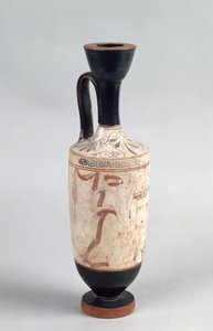 阁楼白色地面lekythos描绘一个年轻女孩提出葬礼，公元前400年（陶器） 作者 希腊文