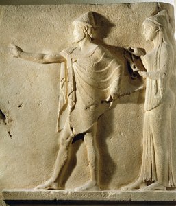 Hermes agoraios和慈善机构，来自Theores的通道，来自公元前470年的Thasos（大理石）（另见346624）