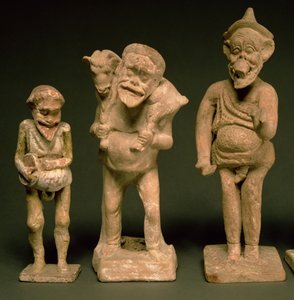 演员和女演员的小雕像，希腊文化，c.325-50 BC赤土陶器细节107996