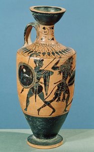 阁楼风格Lekythos，描绘赫拉克勒斯和亚马逊（陶瓷） 作者 希腊学派