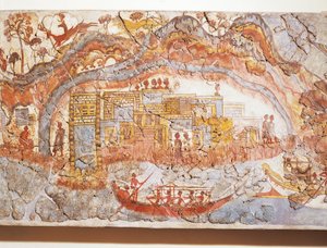 希腊文明，描绘船舶游行的壁画，来自希腊圣托里尼岛锡拉岛阿克罗蒂里 作者 希腊学派