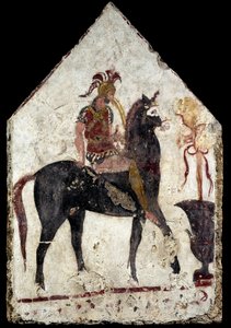 彩绘的板，所谓的黑骑士，出自Paestum，Andriuolo，墓58 作者 希腊学派