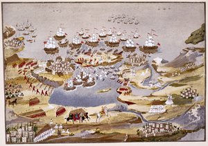 围攻和海战，由Makryjannis将军从希腊独立战争画报中获得第13名 作者 希腊学派