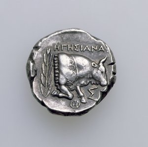 Tosradrachm of Samos，Ionia，描绘公牛，公元前390年（反向）（银色）（正面看168076） 作者 希腊学派
