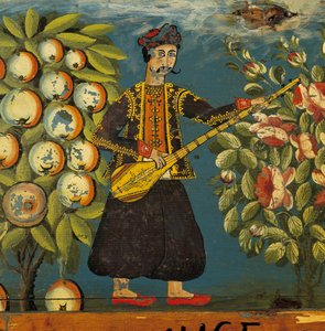 胸部音乐家的细节，来自Mytilini，Lesbos，18-19世纪（鸡蛋蛋彩画在木头上） 作者 希腊学派