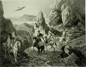 亚美尼亚埃里温附近的猎鹰，图版20来自一本关于高加索的书，由Eugene Ciceri（1813-90）和Adolphe Jean-Baptiste Bayot（1810-66）雕刻，由Alfred Leon Lemercier在巴黎出版。