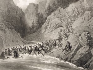Tcherkersseians在黑海附近的一次突袭中，从高加索的一本书上看，由Eugene Ciceri（1813-90）和Adolphe Jean-Baptiste Bayot（1810-66）刻，由Alfred Leon Lemercier，P出版。