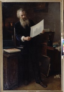 “第一印象”。 艺术家伊万·伊万诺维奇·希什金 (Ivan Ivanovitch Chiskine) (1832-1898) 的肖像，正在观看他刚刚创作的一件作品。 格里戈里 (Grigoriy, Grigory) 的绘画 Grigoryevich Myasoyedov (