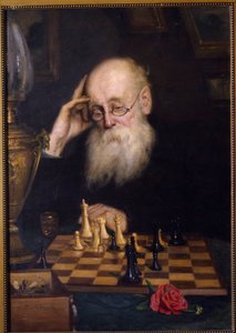 Les echecs contre soi meme（与自己下棋）。格里戈里（格里戈里，格里戈里）-格里戈里耶维奇-米亚索耶多夫（Myasoedov，Miasoedov）（1834-1911 年）的绘画，纸上油画