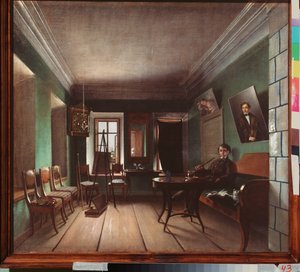 拜科夫故居内景 - 格里戈里-瓦西里耶维奇-尤罗夫（Grigori Vasilyevich Yurov）（?-1896 年之后）的绘画，布面油画，约 1850 年，俄罗斯艺术 作者 格里高里·瓦西里耶维奇·尤罗夫