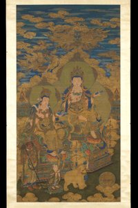 菩萨观音的两个版本，约1750年（丝绸上的墨水和彩色） 作者 冠鹏（后）事
