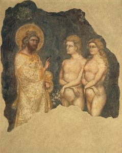 永恒者面前的亚当和夏娃》，由Guariento（自1338年起活跃，约1367年去世）创作，壁画，Carrarese教堂，伽利略艺术与科学学院，原Patavina，意大利帕多瓦，约1350年。 作者 Guariento di Arpo
