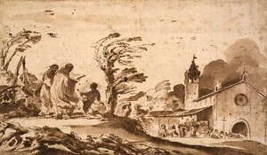 PD.1-1987 景观与葬礼游行（水墨）。 作者 格尔奇诺