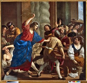 基督从圣殿中驱赶放债人 作者 Giovanni Francesco Barbieri dit Il Guercino (The Guerchin) (1591-1666)