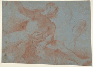 坐着的老人，右臂抬起（Tithonus）（直立） 作者 格尔奇诺