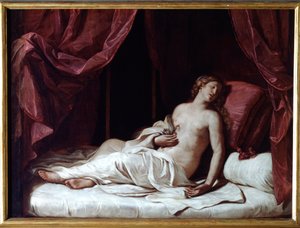 克利奥帕特拉王后之死克利奥帕特七世 Thea Philopator 的自杀（公元前 69-30 年），古埃及王后 -（克利奥帕特拉王后之死） Guercino (Giovan Francesco Barbieri) (Guerchin) (1591-1666) 1648 Dim 173x237 的画作 cm Genes, Musei di Strada