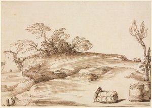 与倾斜在捆上的人的风景c。 1640。 作者 格尔奇诺