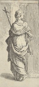 女孩背着十字架，迈向壁柱，从后面看，约15...，约1590-1600年。 作者 吉多·雷尼（Guido Reni）