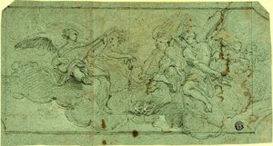 云中的音乐家天使（正面）；坐着的教士（背面） 作者 吉多·雷尼（Guido Reni）