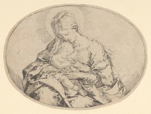 抱着婴儿基督的圣母，椭圆形的构图，约1600-1640。 作者 吉多·雷尼（Guido Reni）