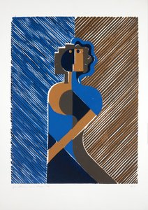 靠在墙上的女人，2019（油毡版画）