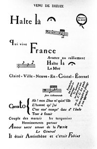 纪尧姆-阿波利奈尔（1880-1918）的Calligram（rhebus）："Come of Dieuze"。