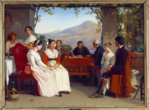 意大利社会：“1831 年意大利的婚约”，Guillaume Bodinier (1795-1872) 绘画，1831 年太阳。 10x1,38 m 作者 纪尧姆·博迪尼尔（Guillaume Bodinier）
