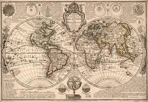 Carte generale de la terre - ou mappe monde auec les quatre principau  sistemes  les figures des sept planetes le tout selon les nouvelles obseruations.LOC 2017585685 作者 纪尧姆·戴内（Guillaume Danet）