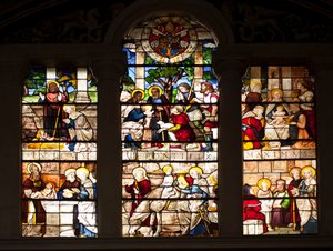 马西利亚的威廉（1470-1529）1509年罗马圣母玛利亚大教堂合唱团制作的耶稣生活插曲彩绘玻璃。 作者 纪尧姆·德·马西拉