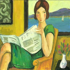 读报的女孩，2013 年（纸上水粉画）