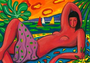 海滩上的裸体，2011 年（纸上水粉画）