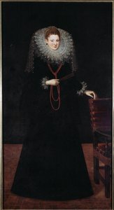 热那亚贵族女士的肖像画，Guilliam Van Deynen (1575-1624) 1610 Dim 225x120 cm Musei di Strada Nuova (ex Palazzo Bianco) Genes，意大利 作者 Guilliam van Deynen