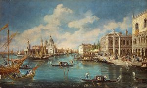 从 Riva degli Schiavoni（人行道）看 Salute 教堂，朱塞佩-庞加（1856-1925 年）作品，布面油画，60x100 厘米 作者 吉塞佩庞加