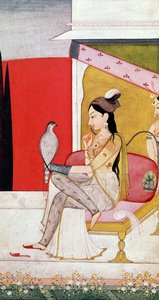 女士与鹰，帕哈里风格，旁遮普山，1750（油漆在纸上） 作者 古勒学校