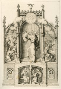 左图：约翰-泰策尔（Johann Tetzel，1465-1519 年）正在焚烧路德的论文，主图：路德将他的 95 篇论文挂在维滕贝格教堂的门上，右图：维滕贝格大学的学生在焚烧论文 作者 古斯塔夫·费迪南德·利奥波德·科尼格