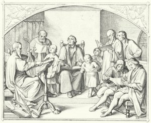 马丁路德与教堂合唱团一起唱歌（版画） 作者 古斯塔夫·费迪南德·利奥波德·科尼格
