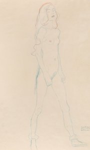 一个裸体的年轻女孩，约1917年。 作者 古斯塔夫·克里姆特