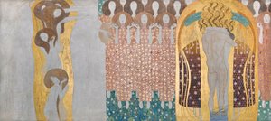 贝多芬楣饰：艺术、天堂合唱和拥抱 - 第 8 展板，右侧长墙 作者 古斯塔夫·克里姆特