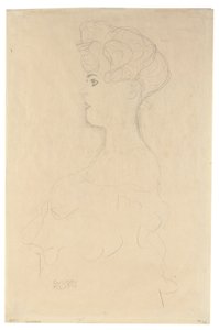 左侧半身侧面像，约 1904-05 年（铅笔、白色和红色蜡笔、日本相纸） 作者 古斯塔夫·克里姆特