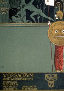 1898年维也纳第一次分裂国家展（印刷版）时，维也纳分离派杂志“Ver Sacrum”的封面，描绘了忒修斯和牛头怪 作者 古斯塔夫·克里姆特