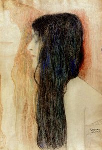 长头发的女孩，1898-99（纸上粉彩） 作者 古斯塔夫·克里姆特
