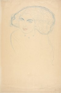 一个女人的头像，约 1916 年（纸上彩色铅笔） 作者 古斯塔夫·克里姆特