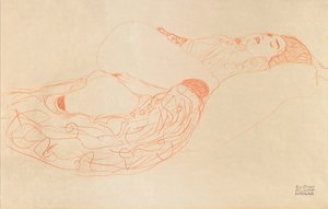 斜躺半裸手淫，1912-1913年 作者 古斯塔夫·克里姆特