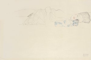 斜倚在右边的半裸像，约于1914-15年 作者 古斯塔夫·克里姆特