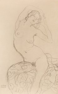 坐着的裸体，约1914-1916年。 作者 古斯塔夫·克里姆特