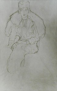 带皮草包和头饰的坐着的女人 作者 古斯塔夫·克里姆特