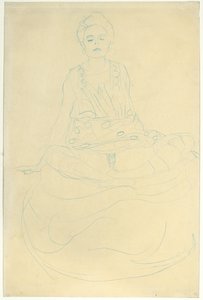 正面半裸坐着，约1907年（纸上铅笔） 作者 古斯塔夫·克里姆特